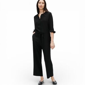 Eileen Fisher Silk Georgette Crepe Mandarin Collar Jumpsuit Size Small